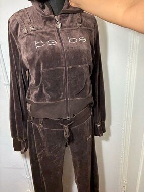 BeBe Brown Velour Zip Hoodie & Pants Set